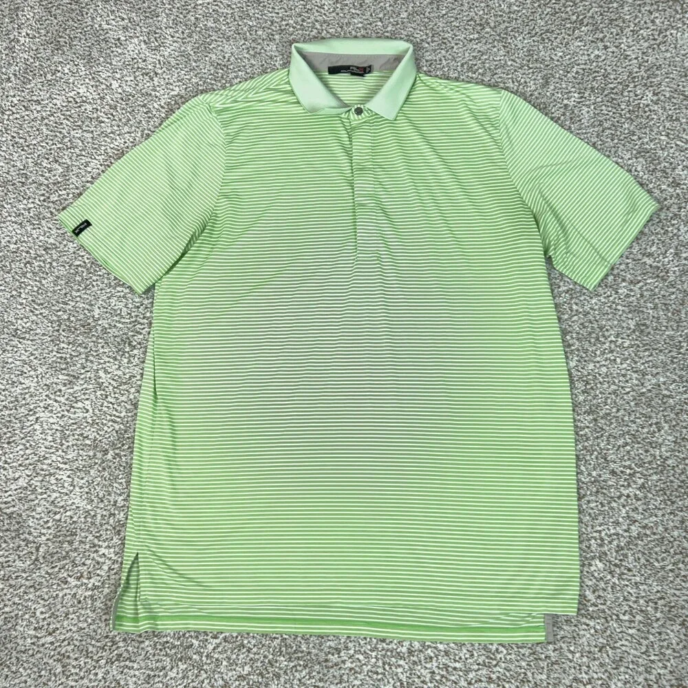 RLX‎ Ralph Lauren Polo Shirt Mens Extra Large Green White Stripe Stretch Golf